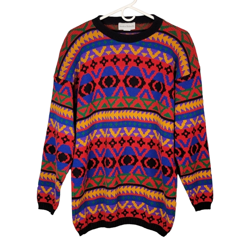 Jessica Robert's Vintage Ski Sweater Cosby Coogi Vibes Knit Geometric Sweater S